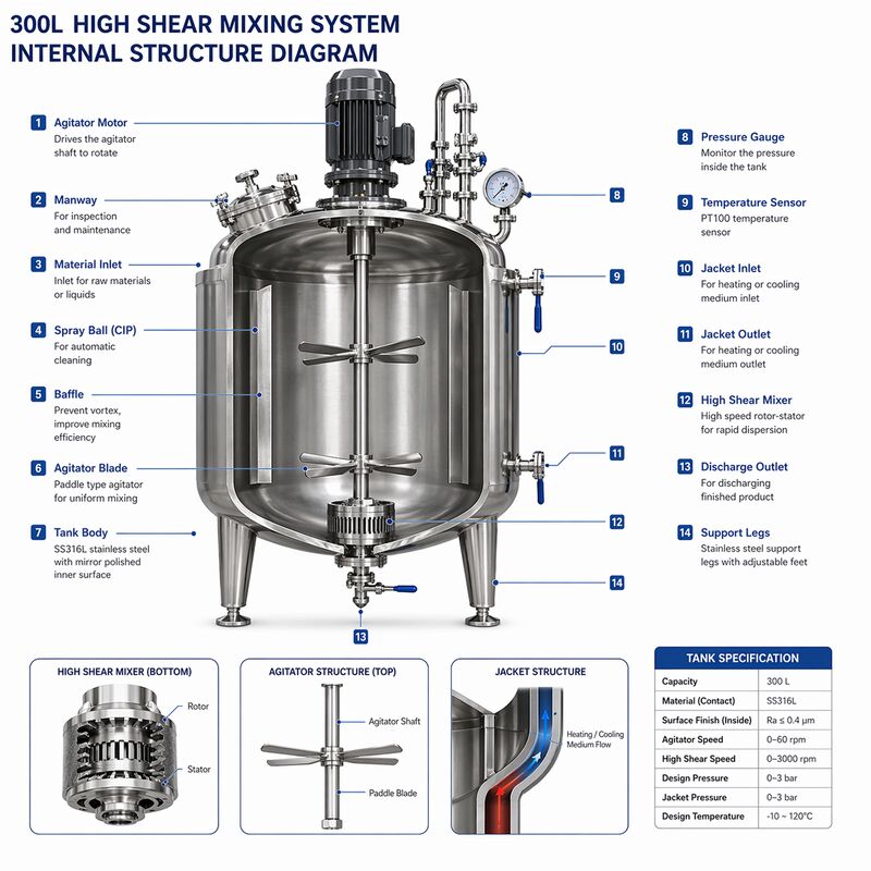 バイオ医薬品溶液調製システム 1000L SS316L容器付き (GMP規格、タッチスクリーン制御)